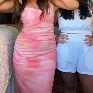 Zara Pink Tie-Dye Strapless Bodycon Dress